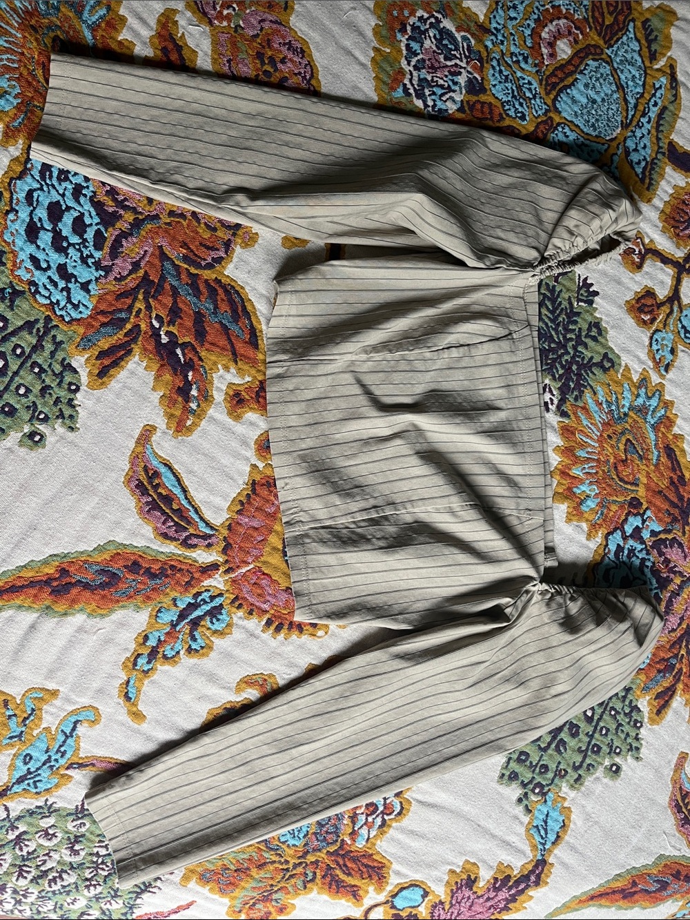 Urban Outfitters Beige Pinstripe Long Sleeve Crop Top